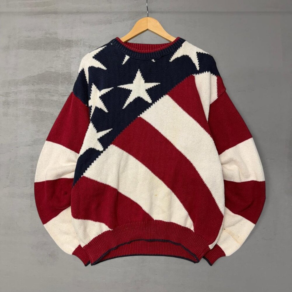 Vintage Faded Glory‎ Made in USA American Flag Chunky 90s Sweater XL